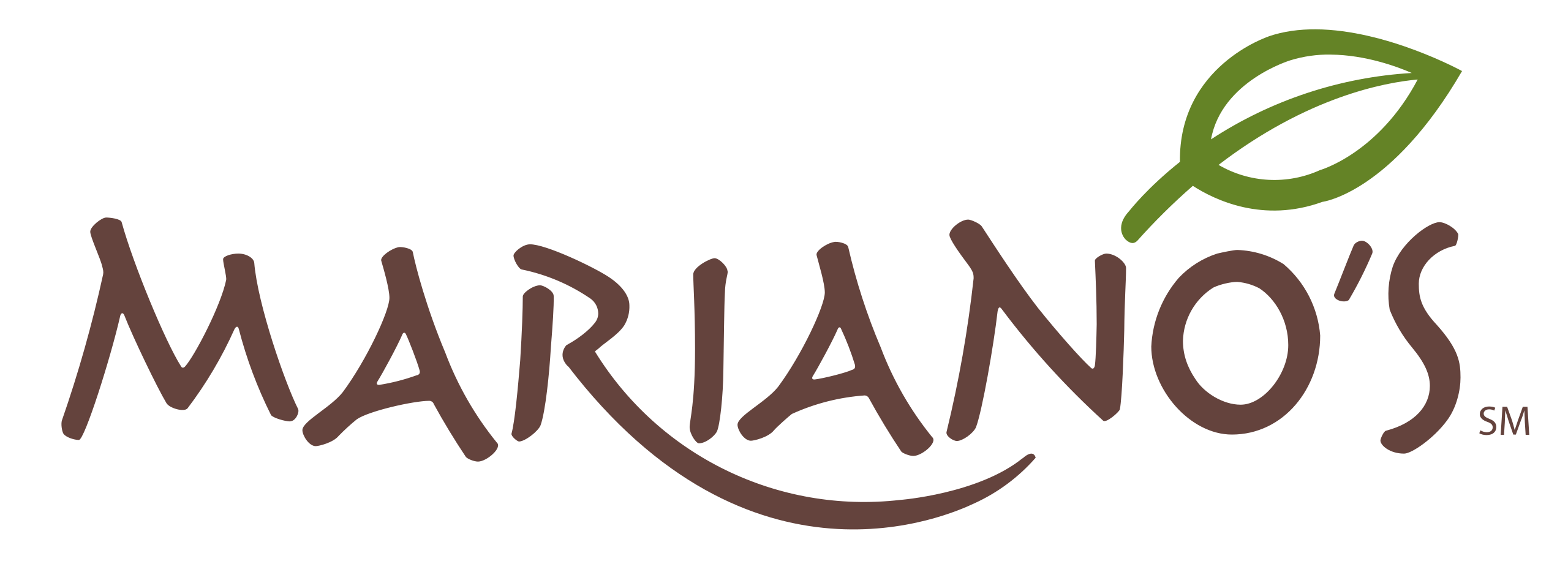 Logo with the word "Mariano's" in brown stylized letters and a green leaf accent over the letter "O".