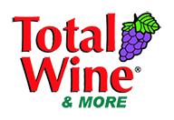 Logo of Total Wine & More featuring red text with a bunch of purple grapes and green leaves.